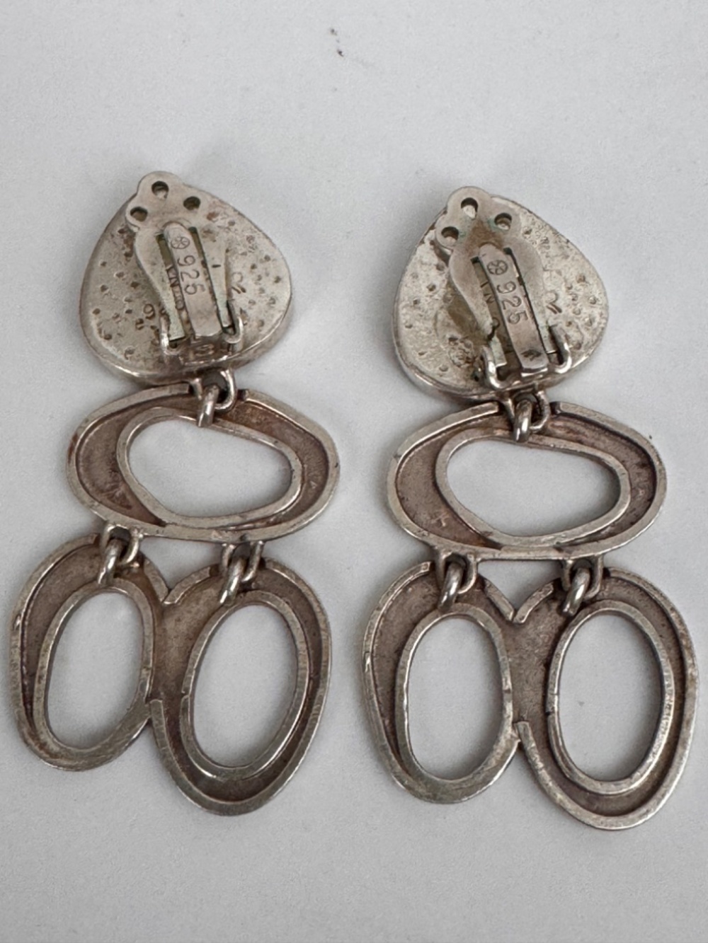 VTG Modernist LULI HAMERSZTEIN Sterling Silver Roman Glass Dangle Earrings 925 - Picture 7 of 16